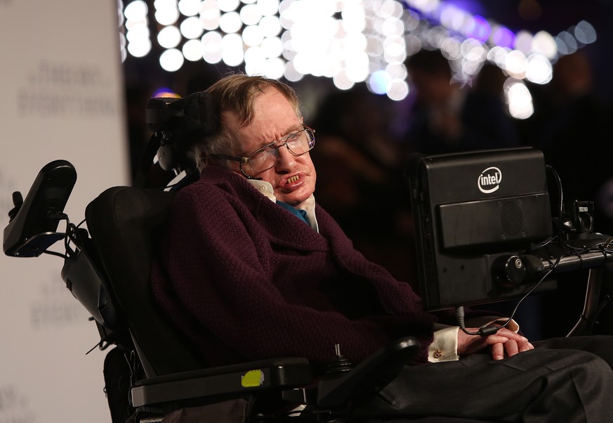 Professor Stephen Hawking arrives on the blue carpet for the UK premiere of The Theory Of Everything at the Odeon in Leicester Square, central London, Tuesday, Dec. 9, 2014. (Photo by Joel Ryan/Invisi ...