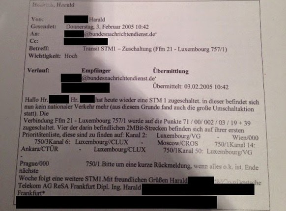 Interne Unterlagen zeigen den Mailwechsel zwischen BND und Deutscher Telekom AG. Die abegschöpften Daten wanderten zur NSA.
