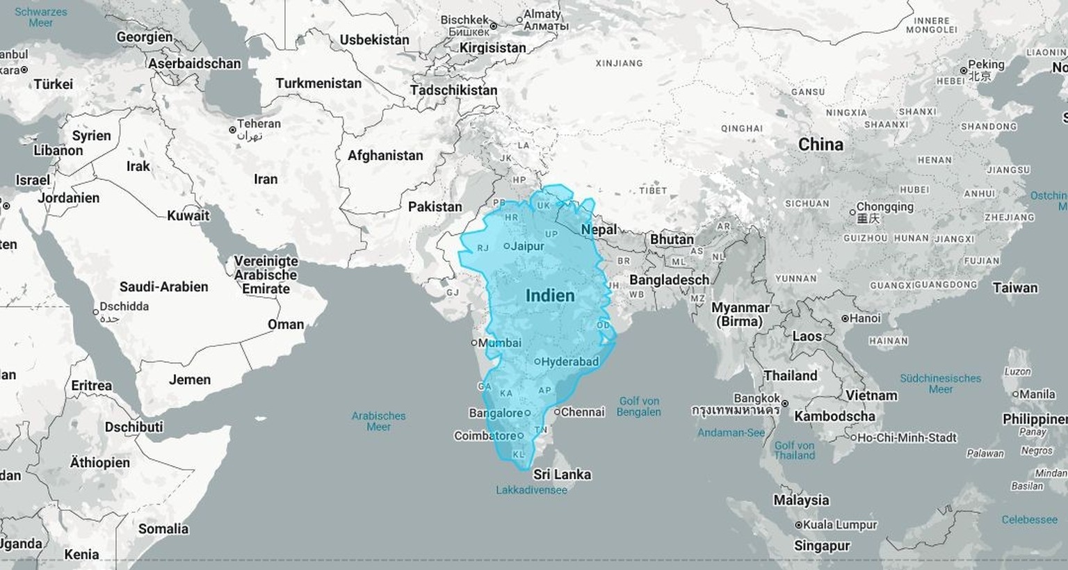 Grönland im Vergleich zu Indien
