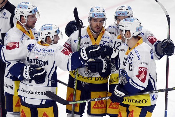 Der Zuger juben nach dem 0-1beim Eishockeyspiel der National League ZSC Lions gegen den EV Zug im Hallenstadion in Zuerich am Samstag, 27. Maerz 2021. (KEYSTONE/Walter Bieri)