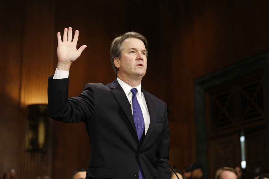 epa07074876 (FILE) - Supreme Court nominee Judge Brett Kavanaugh is sworn in before testifying to the Senate Judiciary Committee hearing on the nomination of Brett Kavanaugh to be an associate justice ...