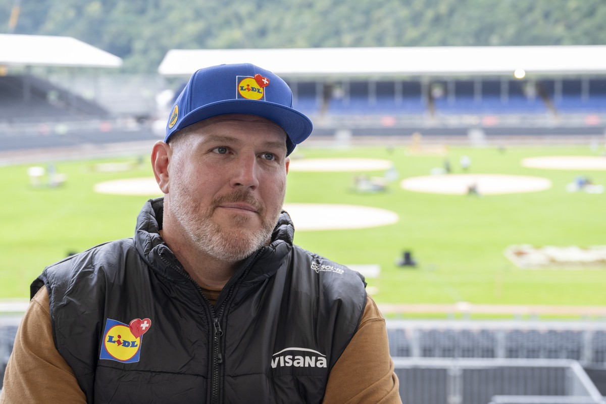 Der SRF Schwingerexperte und Schwingerkoenig Christian Stucki waehrend eines Medientermins am Eidgenoessischen Schwing- und Aelplerfest 2025 Glarnerland (ESAF), am Freitag, 29. August 2025, in Mollis. ...