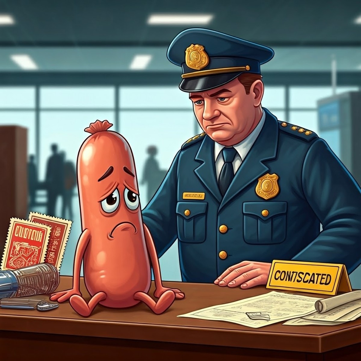 Hubers Wurst, die am Flughafen beschlagnahmt wird