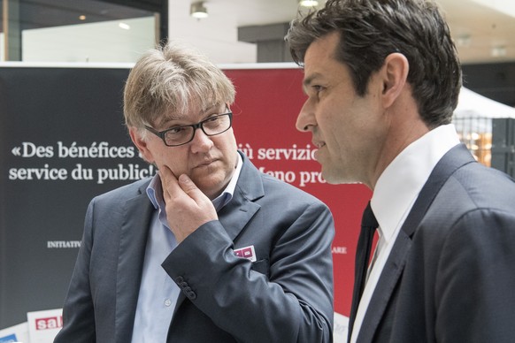 Initiant Peter Salvisberg (l.) im Gespräch mit SP-Nationalrat Matthias Aebischer.