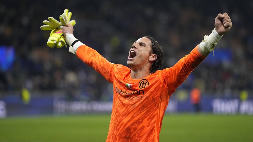 FC Internazionale Milano v FC Barcelona, Barca - UEFA Champions League 2024/25 Semi Final Second Leg Yann Sommer goalkeeper of Internazionale and Switzerland celebrates the victory after winning the U ...