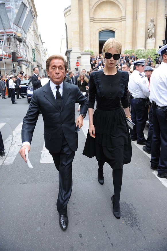 Funeral of French designer Yves Saint Laurent - Paris Valentino and Claudia Schiffer attend the funeral of French designer Yves Saint Laurent at the Saint-Roch church in Paris, France, Thursday, June  ...