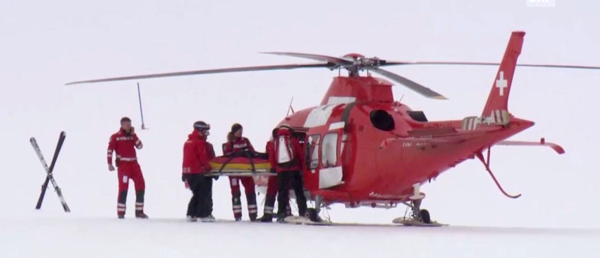 SCREENSHOT SRF - Lara Gut of Switzerland is transported by helicopter after an accident during the warm up for the slalom in the women alpine combined race at the 2017 FIS Alpine Skiing World Champion ...