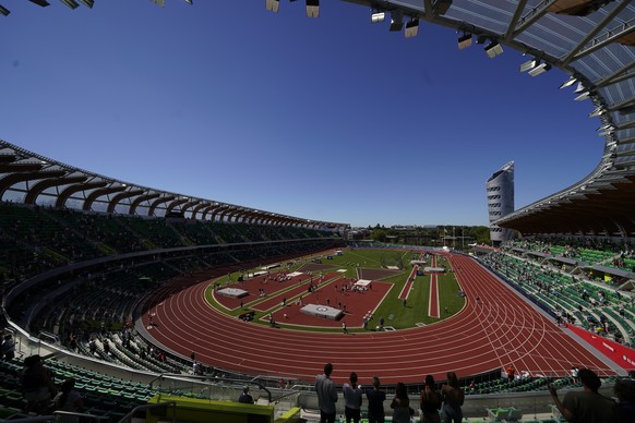 FILE - Athletes competes during the decathlon high jump at the U.S. Olympic Track and Field Trials Saturday, June 19, 2021, in Eugene, Ore. Kenyan sprinter Ferdinand Omanyala is in a race to make his ...