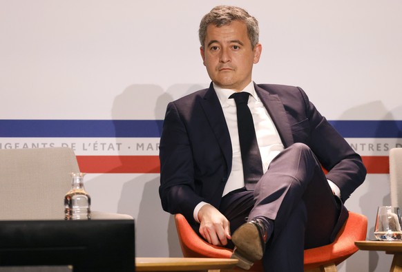 epa11216256 French Minister of the Interior and Overseas Affairs Gerald Darmanin during a meeting between the French government and senior government officials in Paris, France, March 12, 2024. EPA/LUDOVIC ...