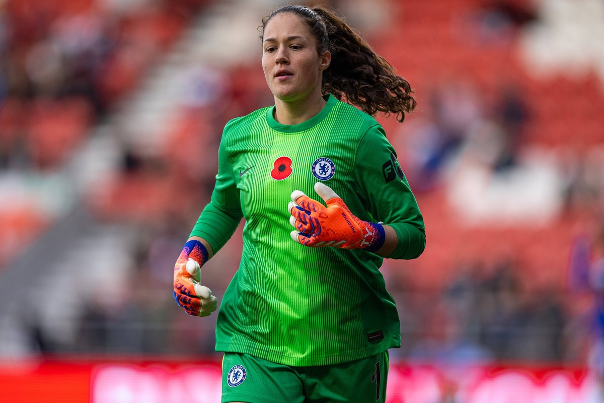 Football - FA Womens Super League - Liverpool FC Women v Chelsea FC Women ST HELENS, ENGLAND - Sunday, November 16, 2025: Chelsea s goalkeeper Livia Peng during the FA Womens Super League match betwee ...