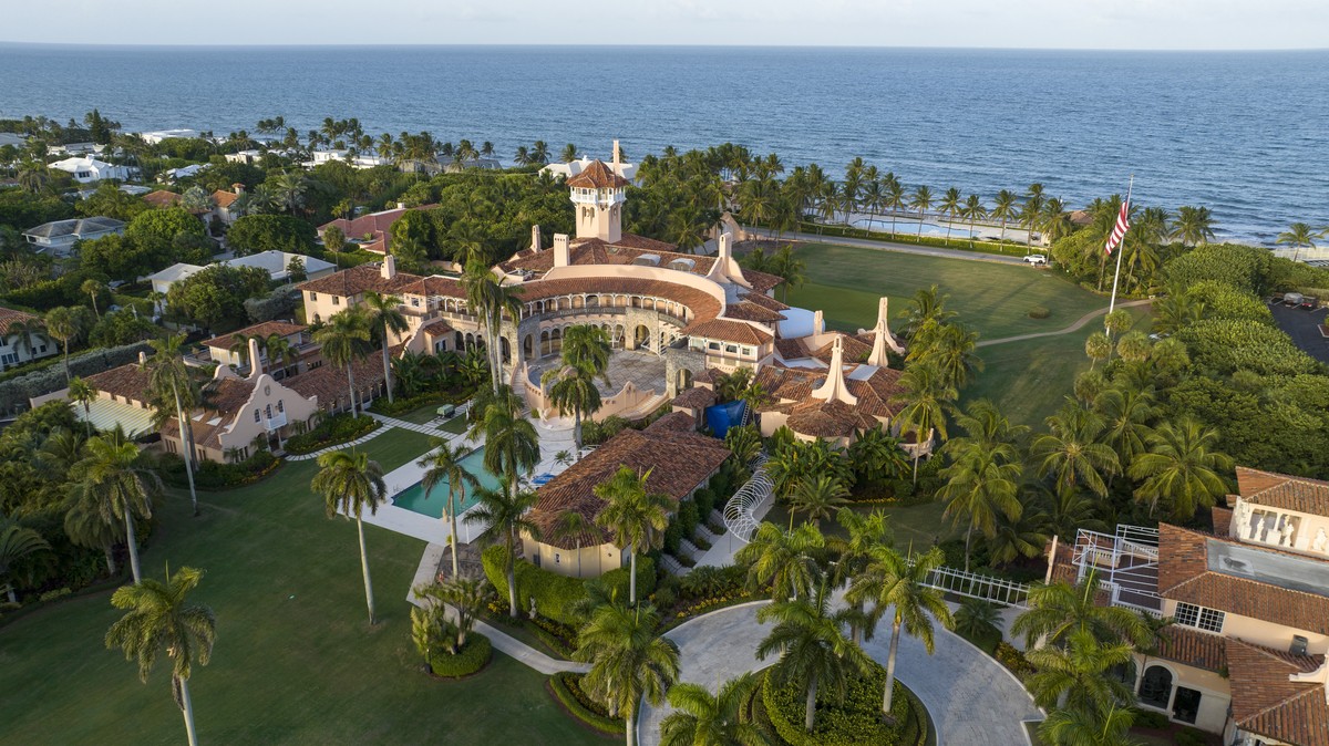 FILE - An aerial view of President Donald Trump's Mar-a-Lago estate Aug. 10, 2022, in Palm Beach, Fla. A judge on Aug. 25 ordered the Justice Department to make public a redacted version of the a ...