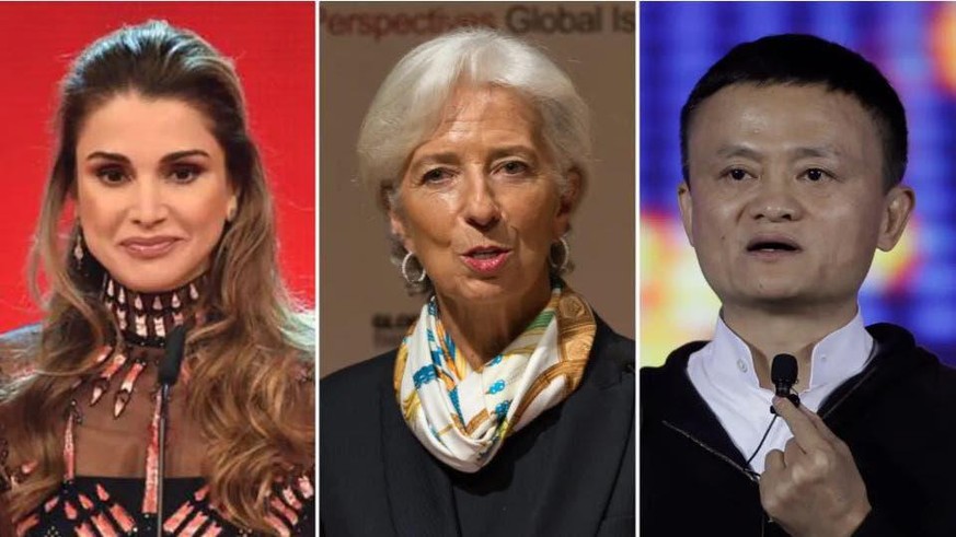 Entscheiden über den Austragungsort: Die Königin von Jordanien Rania Al Abdullah, die Präsidentin der Europäischen Zentralbank Christine Lagarde und der Gründer von Alibaba Jack Ma.