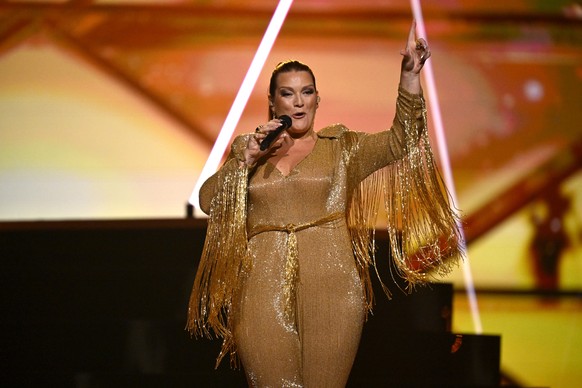 epa11322157 Hera Bjork representing Iceland with the song &quot;Scared of heights&quot; performs during the first rehearsal of the first semi-final of the Eurovision Song Contest (ESC) at Malmo Arena, ...