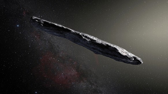 epa06340680 An undated handout photo made available by the European Southern Observatory (ESO) on 20 November 2017 shows an artist&#039;s impression shows the first interstellar asteroid `Oumuamua. Th ...