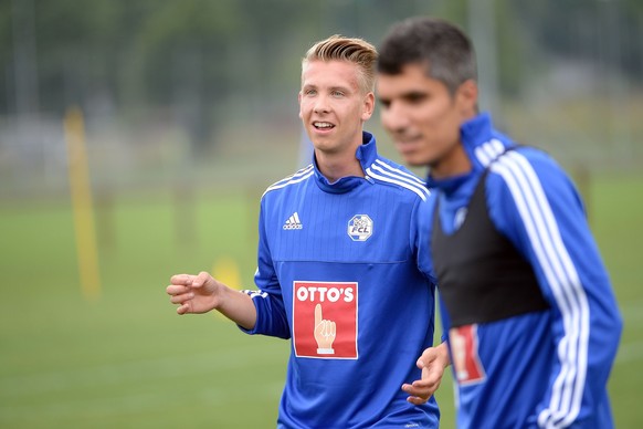 16.6.2013; Luzern; Fussball Super League - Training FC Luzern; FC Luzern beim erstem Training fuer die Saison 15/16. Nico Brandenburger und Cristian Ianu (Luzern) (Daniela Frutiger/freshfocus)