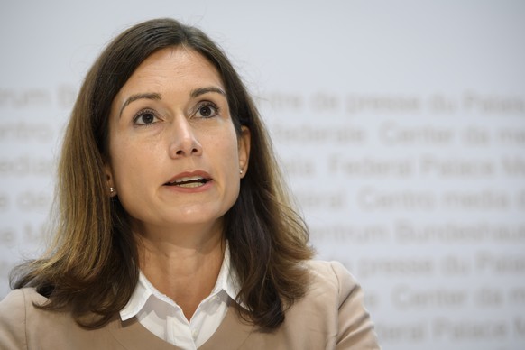 Nationalraetin Maja Riniker, FDP-AG, spricht waehrend einer Medienkonferenz des Komitees Ja zum Jagdgesetz, am Donnerstag, 20. August 2020 im Medienzentrum in Bern. (KEYSTONE/Anthony Anex)