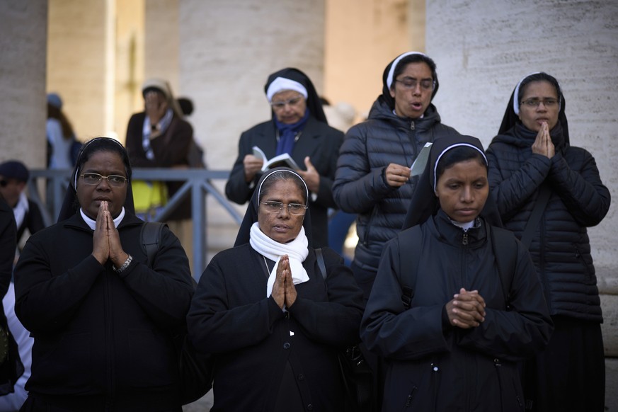 Nuns pray during the funeral of Pope Francis in St. Peter&#039;s Square at the Vatican, Saturday, April 26, 2025. (AP Photo/Emilio Morenatti)
Vatican Pope