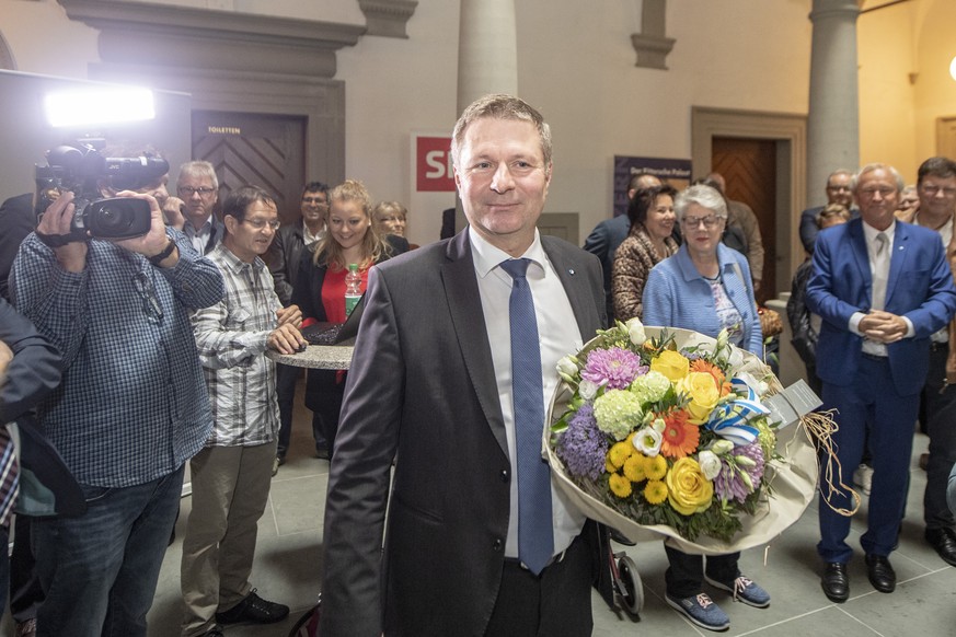 Der gewaehlte Luzerner Regierungsrat Marcel Schwerzmann anlaesslich des 2. Wahlgang der Luzerner Regierungsratswahlen vom Sonntag, 19. Mai 2019, im Regierungsgebaeude von Luzern. (KEYSTONE/Urs Flueele ...