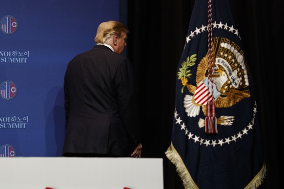 President Donald Trump speaks during a news conference after a summit with North Korean leader Kim Jong Un, Thursday, Feb. 28, 2019, in Hanoi. (AP Photo/ Evan Vucci)