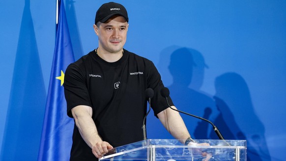 July 11, 2025, Rome, ITALY: Ukrainian Minister for Digital Transformation Mychajlo Fedorov during a press conference at the Ukraine Recovery Conference 2025 in Rome, Italy 11 July 2025. ANSA/FABIO FRU ...