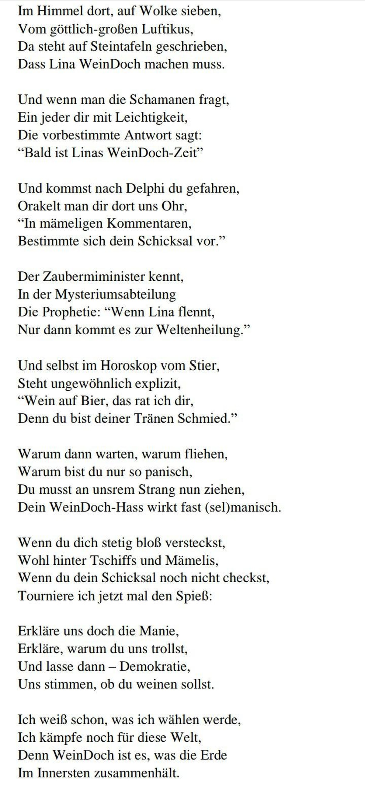 PICDUMP Nummer 369. Höhö. Hö.\nNach einiger Pause (ich war auf Urlaub in der Schweiz, habe ich nun ein neues Gedicht. Mein Angebot an Lina war übrigens durchaus ernst gemeint: Du kriegst ein seeeeeehr ...