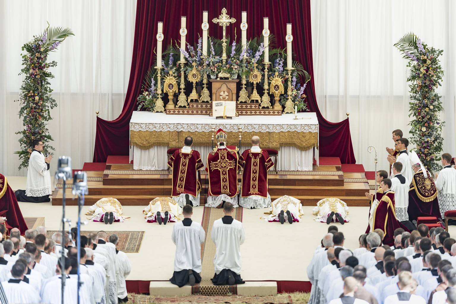 KEYPIX - The priests receive episcopal consecration during a mass organized by the Society of Saint Pius X (SSPX), in Econe neat Sion, Switzerland Wednesday, July 1, 2026. The Society of Saint Pius X  ...