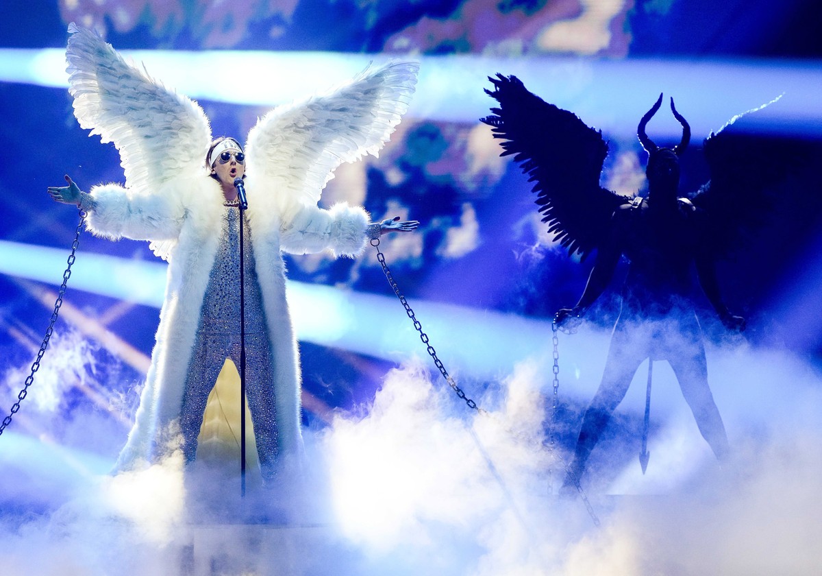 epa09210169 TIX from Norway with the song 'Fallen Angel' performs during the First Semi-Final of the 65th annual Eurovision Song Contest (ESC) at the Rotterdam Ahoy arena, in Rotterdam, The  ...