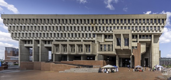 Boston, MA USA Aug 2, 2024: Boston City Hall is a prime example of Brutalist architecture, a style characterized by its use of raw concrete, blocky geometric forms, and an emphasis on structural eleme ...