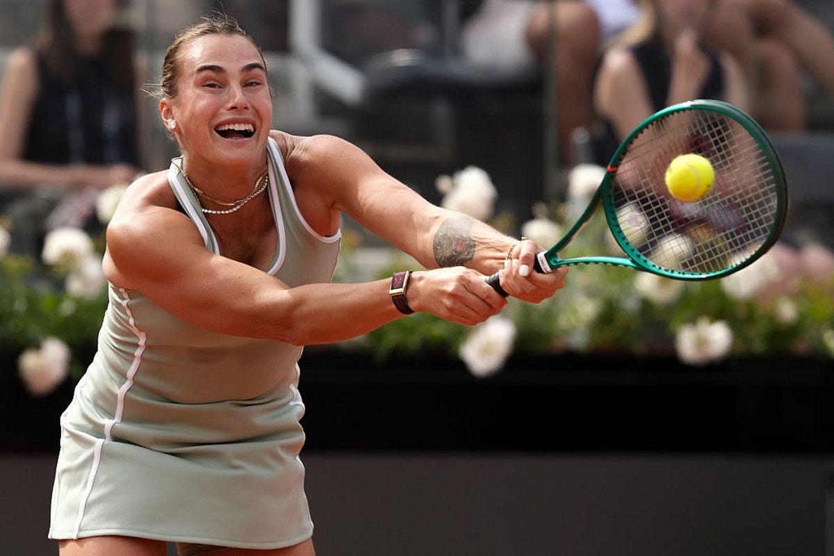 Aryna Sabalenka of Belarus during a match at the Internazionali BNL d'Italia 2026 tennis tournament at Foro Italico. Rome (Italy), May 09th, 2026 (Photo by Elianton/Mondadori Portfolio via Getty  ...