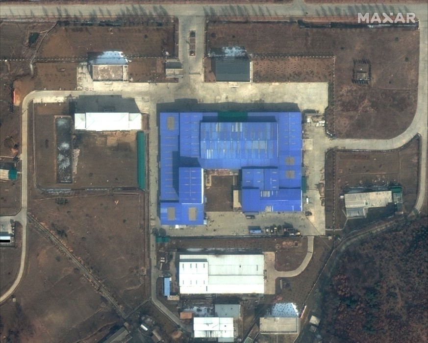 epa07426397 A handout photo made available by DigitalGlobe on 10 March 2019 shows an aerial view of the Sanum-dong site, a missile and space launcher production facility, in North Korea. According to  ...