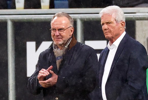 epa08259768 Bayern Munich&#039;s chairman of the board, Karl-Heinz Rummenigge (L) and Hoffenheim&#039;s financial backer Dietmar Hopp (R) react during the German Bundesliga soccer match between TSG 18 ...