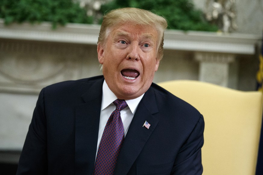 President Donald Trump speaks during a meeting with Hungarian Prime Minister Viktor Orbán in the Oval Office of the White House, Monday, May 13, 2019, in Washington. (AP Photo/Evan Vucci)