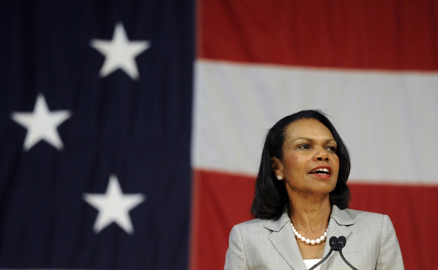 Former Secretary of State Condoleezza Rice addresses an audience on the campus of Norwich University, Thursday, June 19, 2014, in Northfield, Vt. Rice, one of the architects of the 2003 U.S.-led invas ...