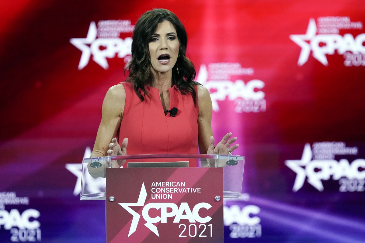 FILE - In this Feb. 27, 2021, file photo, South Dakota Gov. Kristi Noem speaks at the Conservative Political Action Conference (CPAC) in Orlando, Fla. Gov. Noem sued the U.S. Department of Interior on ...
