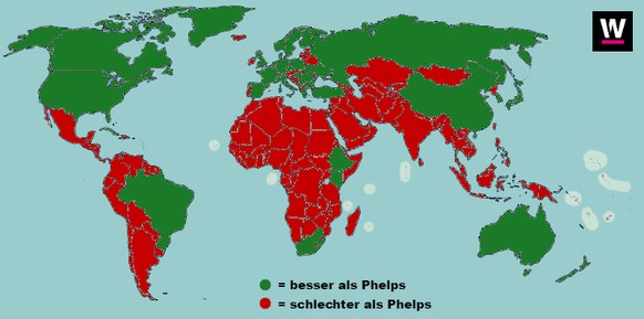 Im ewigen Medaillenspiegel an Sommerspielen lässt Phelps so manch stolze Sportnation hinter sich.