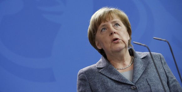 Die deutsche Bundeskanzlerin Angela Merkel während der Pressekonferenz zur Causa Böhmermann am Freitag Nachmittag.