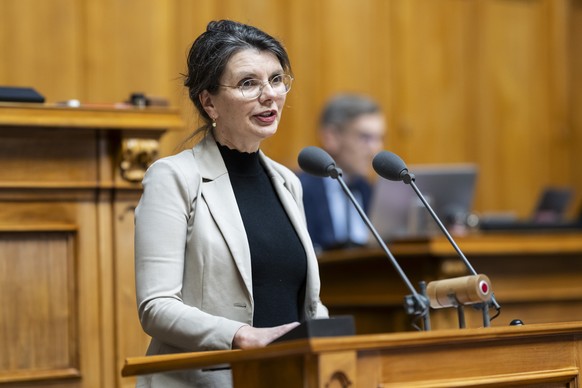 Regina Durrer, Mitte-NW, spricht fuer die Kommission zur Kulturbotschaft, an der Fruehjahrssession der Eidgenoessischen Raete, am Donnerstag, 13. Maerz 2025 im Nationalrat in Bern. (KEYSTONE/Alessandr ...