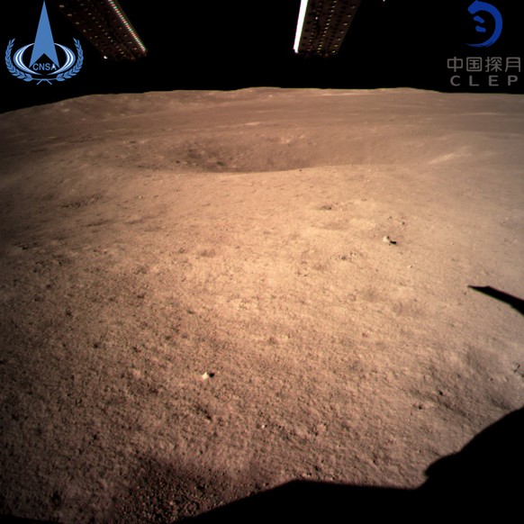 In this photo provided Jan. 3, 2019, by China National Space Administration via Xinhua News Agency, the first image of the moon&#039;s far side taken by China&#039;s Chang&#039;e-4 probe. A Chinese sp ...