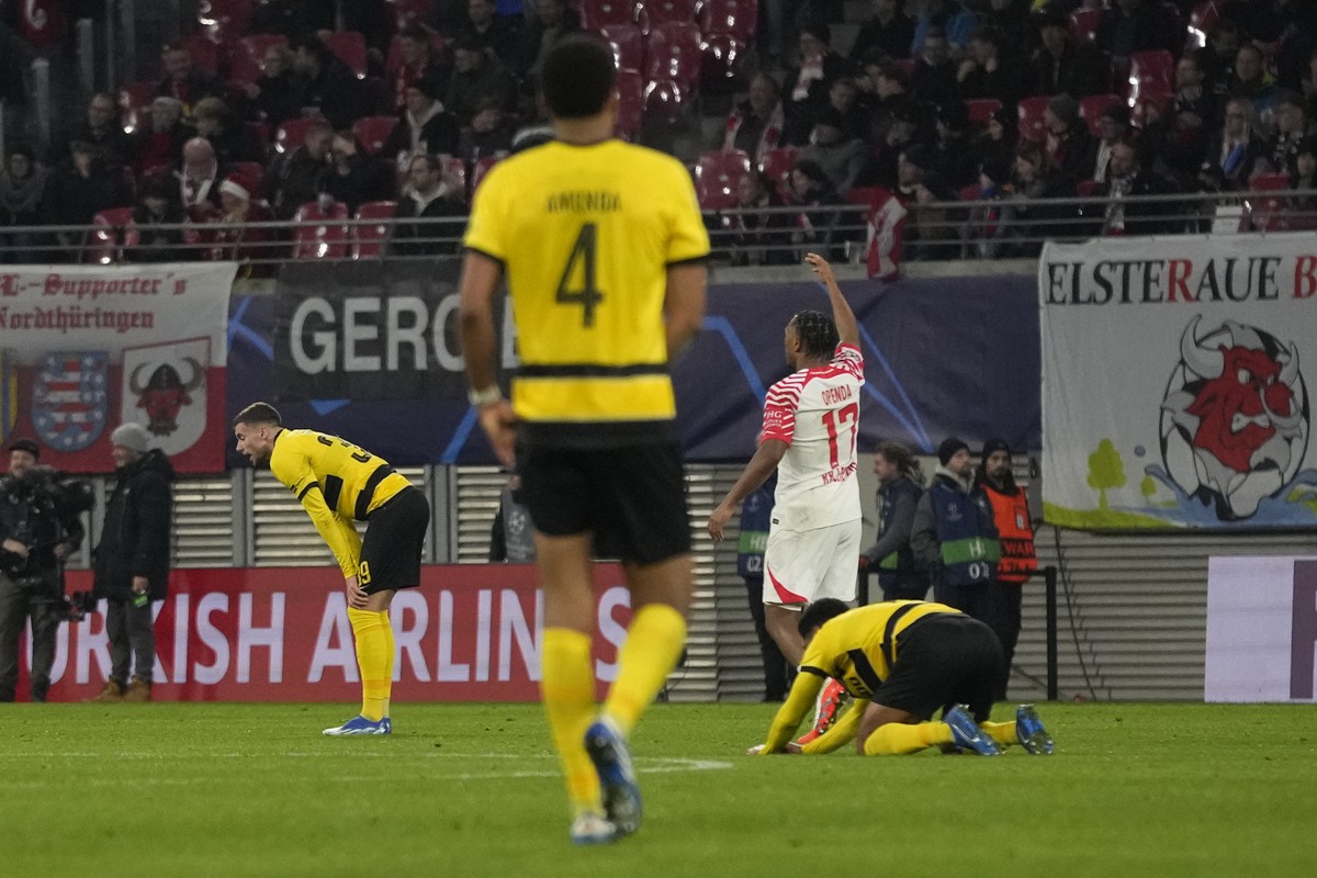 Young Boys' Aurele Amenda reacts at the end of the group G Champions League soccer match between RB Leipzig and Young Boys Bern at the Red Bull arena stadium in Leipzig, Germany, Wednesday, Dec.  ...