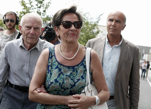 FILE - In this July 23, 2015 file photo, Viviane and Pierre Lambert, parents of Vincent Lambert, arrive at the Sebastopol hospital, in Reims, eastern France, where Vincent, who is currently on artific ...