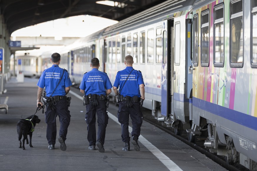 ARCHIV - ZU DEN THEMEN AN DER SOMMERSESSION DER EIDGENOESSISCHEN RAETE AM DIENSTAG, 11. JUNI 2019, STELLEN WIR IHNEN FOLGENDES BILDMATERIAL ZUR VERFUEGUNG - Members of the Swiss Border Guard on patrol ...