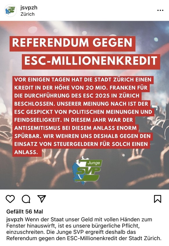 Junge SVP Instagram-Post zu ESC Referendum