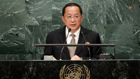 North Korea&#039;s Foreign Minister Ri Yong Ho addresses the 71st session of the United Nations General Assembly, at U.N. headquarters, Friday, Sept. 23, 2016. (AP Photo/Richard Drew)