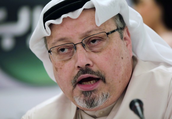 FILE - In this Dec. 15, 2014 file photo, Saudi journalist Jamal Khashoggi speaks during a press conference in Manama, Bahrain. Turkish Foreign Minister Mevlut Cavusoglu said late Monday, Jan. 21, 2019 ...