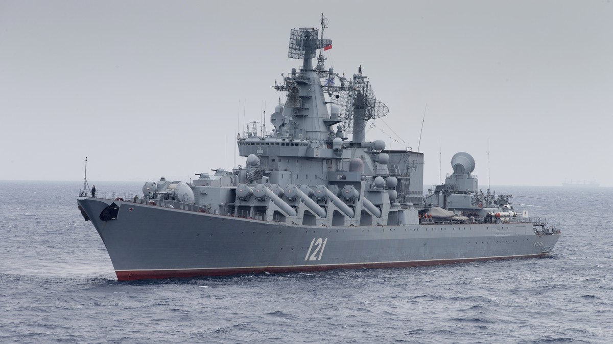 FILE - In this photo provided by the Russian Defense Ministry Press Service, Russian missile cruiser Moskva is on patrol in the Mediterranean Sea near the Syrian coast on Dec. 17, 2015. (Russian Defen ...