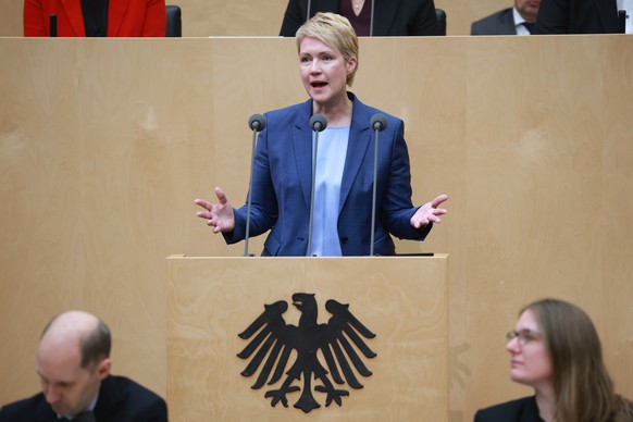 epa11977933 Mecklenburg-Western Pomerania State Premier Manuela Schwesig speaks during a session of the German Federal Council &#039;Bundesrat&#039; in Berlin, Germany, 21 March 2025. The German const ...
