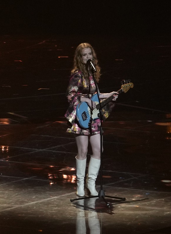 Systur from Iceland singing Meo Haekkandi Sol performs during rehearsals at the Eurovision Song Contest in Turin, Italy, Monday, May 9, 2022. (AP Photo/Luca Bruno)