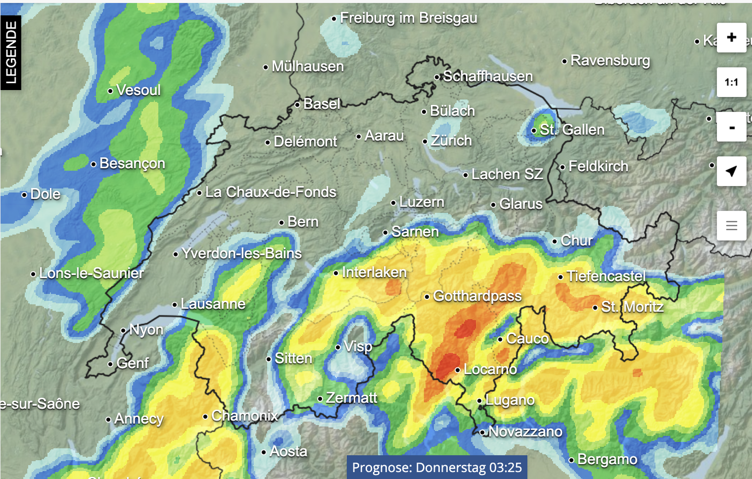 Viel Regen prognostiziert für Donnerstagnacht.