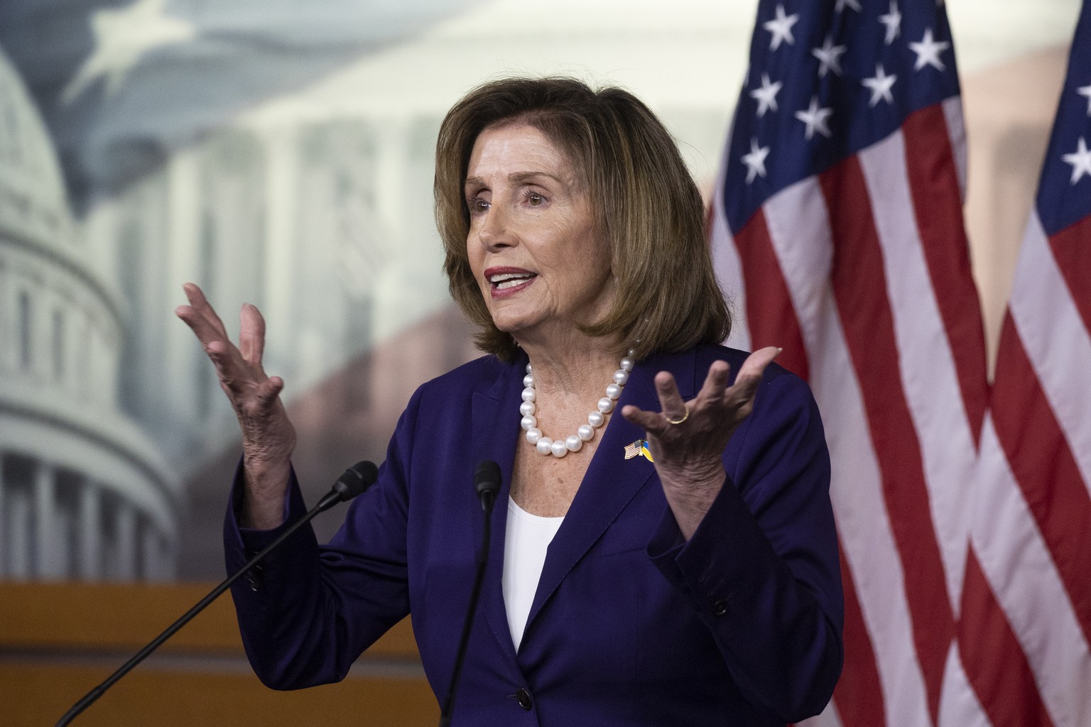 epa10097626 US Speaker of the House Nancy Pelosi holds a news conference, on Capitol Hill in Washington, DC, USA, 29 July 2022. During the news conference Pelosi discussed the passage of the &#039;CHI ...