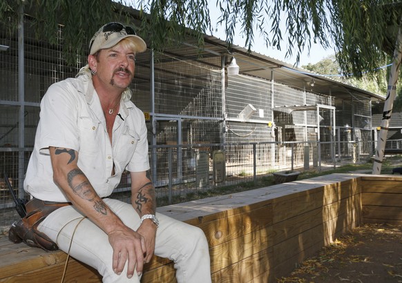 FILE - In this Aug. 28, 2013, file photo, Joseph Maldonado-Passage, also known as Joe Exotic, is seen at the zoo he used to run in Wynnewood, Okla. A federal judge in Oklahoma has ordered the new owne ...